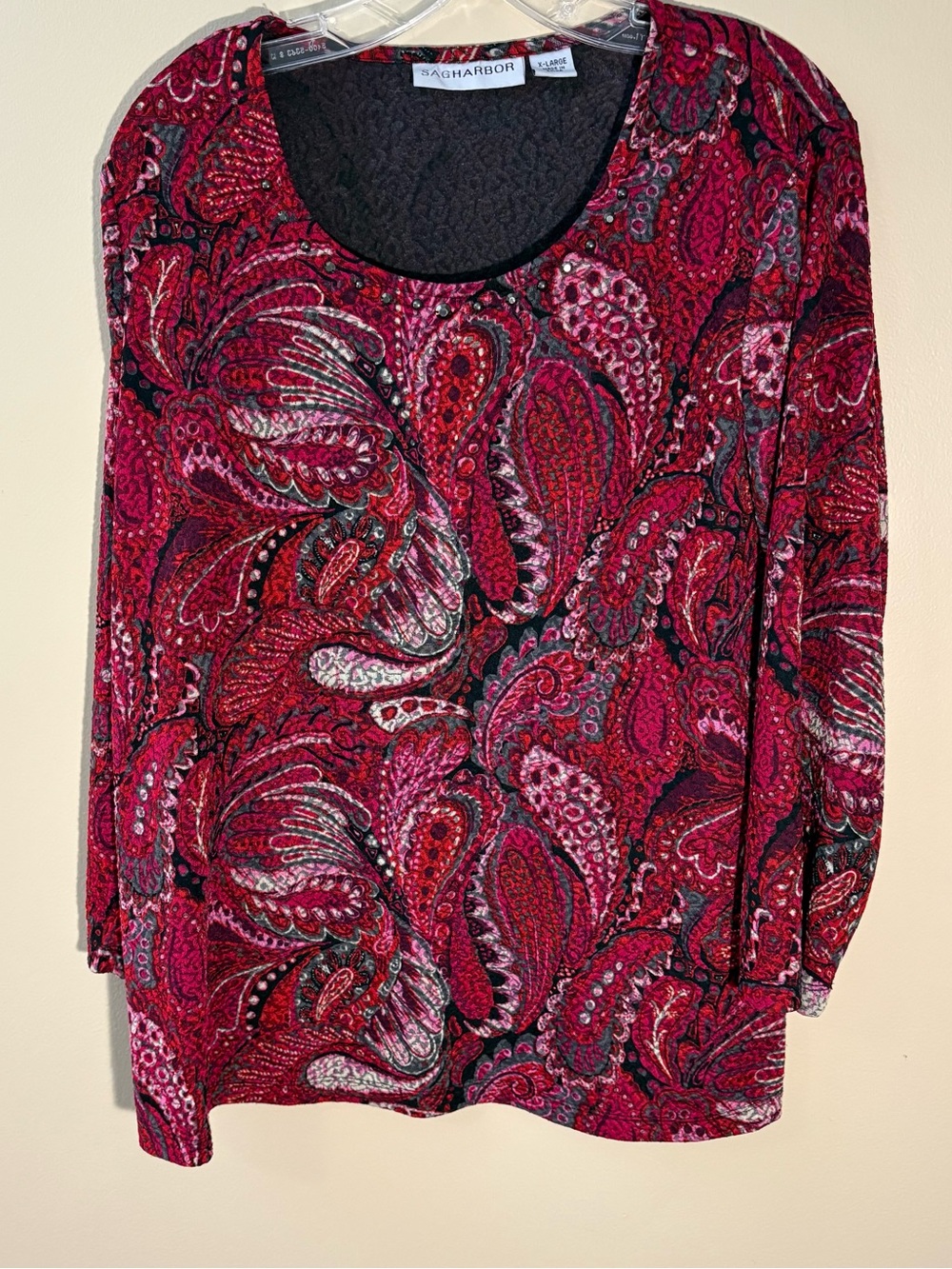Sag Harbor Vintage Y2K Res Paisley Studded Scoop Neck Blouse Size-XL